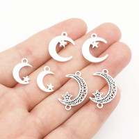 Connecteur couleur argent, breloques étoile et lune, pendentif pour la fabrication de bijoux, accessoires de bracelet, bricolage fait main
