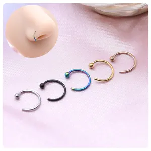 Simple Stainless Steel False C-shaped Opening Round Ball Nose Nail Eyebrow Nail Nose Ring Fashion Men And Women Daily Wear