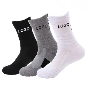 YS-SP901 Logo Personnalisé Coton Noir Chaussettes de Sport Mens Noir de Sport Chaussettes Vélo Hommes Gym Workout Terry Sport Sox Ras Du Bambou