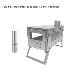 Poêle <span class=keywords><strong>de</strong></span> camping moderne en acier inoxydable, portable, pliable, avec cheminée latérale en verre, pour le chauffage, la cuisson et le barbecue - Product Image 5
