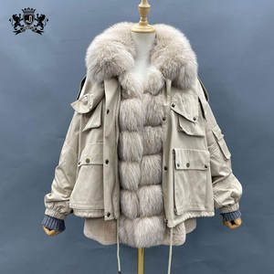 Janefur-chaqueta Reversible para mujer, abrigo de piel de conejo Real forrado, Parka de piel de zorro Natural, moda de invierno - Product Image 2