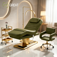 Table de massage électrique de luxe pour soins du visage avec télécommande, réglable, base dorée LED, équipement de salon de beauté en gros