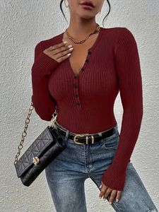 <span class=keywords><strong>Pull</strong></span> en maille uni amincissant et polyvalent à manches longues, col en V sexy pour <span class=keywords><strong>femme</strong></span>, automne et hiver - Product Image 1