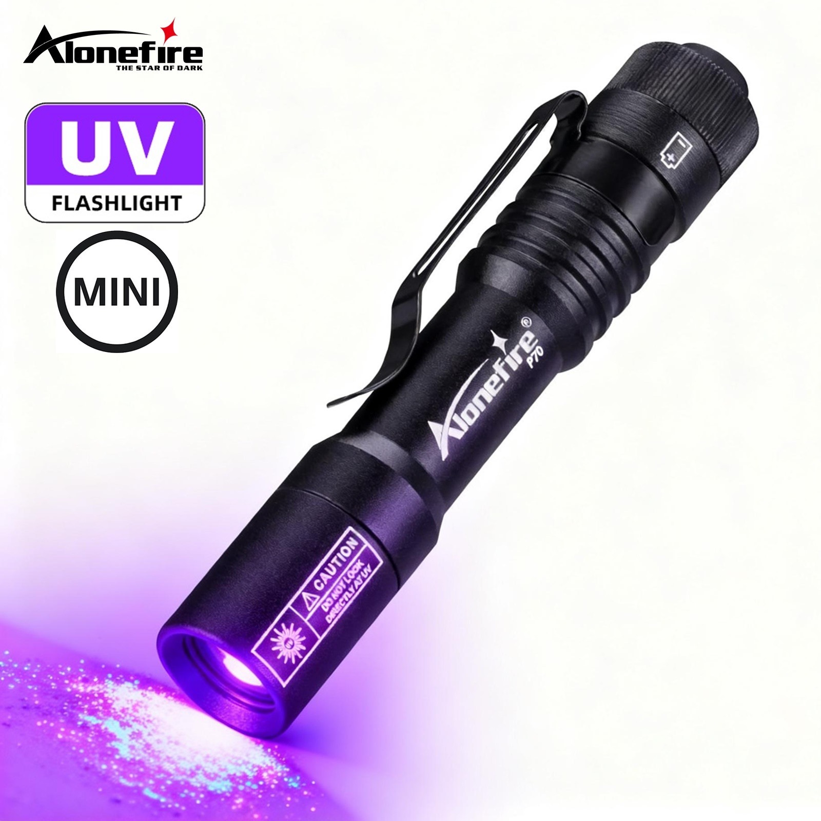 Alonefire P70 UV Pen Light 365nm LED Flashlight Invisible Blacklight Torch Pet Cat Dog Tinea Stain Marker Money Detection Lamp