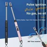 Briquet électronique rechargeable sans flamme, allumeur métallique durable à arc pulsé, cuisinière à gaz de cuisine, aromathérapie, bougie en plastique