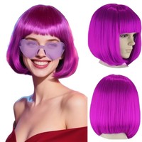 Lot de 2 perruques courtes bob pour cosplay, avec lunettes en forme de cœur, 12 couleurs, pour fête d'Halloween, déguisement fantaisie, vente en gros ODM