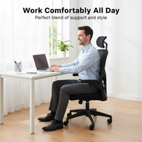 Chaise de bureau ergonomique en maille respirante avec dossier haut et appui-tête réglable, pivotante
