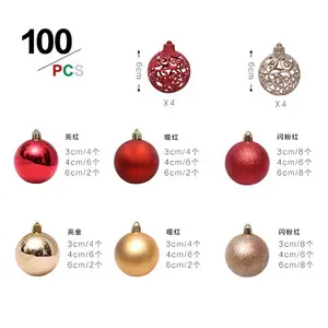 Bolas navideñas de plástico de color dorado y rojo, ornamento decorativo, Bolas de Navidad, Bola de plástico, listo para enviar