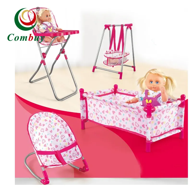 Ensemble de 4 pièces pour poupée bébé, lit balançoire et chaise haute, accessoires