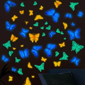 Calcomanías de pared de mariposa brillante, mariposa luminosa que brilla en la oscuridad, pegatinas de pared, decoración DIY para chico, niña, dormitorio, decoración de baño SD503