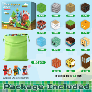 100個入り マグネット式組み立てキューブ 磁気キューブおもちゃ 森の世界を構築するための積み重ねおもちゃ 子供への誕生日プレゼント - Product Image 3
