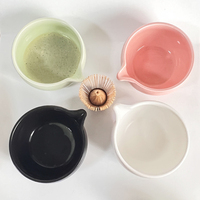Bol à matcha en porcelaine artisanal rétro traditionnel, unique, chawan, fouet, cuillère, cérémonie du thé, bol à matcha avec bec verseur