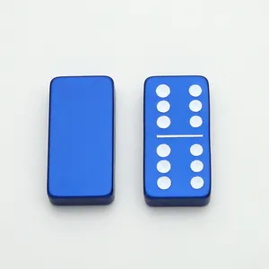 Blauwe Kleur 28 Stuk Aluminium Draagbare Domino Game Set Voor Familie Leuke Tijd