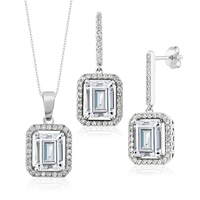 Ensemble de bijoux en argent sterling 925 avec pendentif boucles d'oreilles pendantes et collier, orné d'un diamant Moissanite taille émeraude couleur D et d'un halo de diamants, avec chaîne en câble