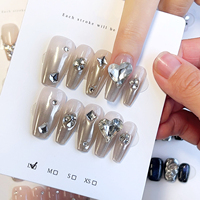 Ongles pressés 3D géométriques, forme cercueil/ameubl, rose moyen, couverture complète, brillants, longue durée, autocollants pour femmes, manucure