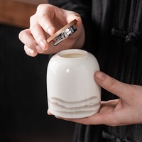Pot en céramique scellé avec couvercle en aluminium blanc, pour le stockage du thé, urne commémorative pour animaux de compagnie, 220 ml