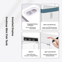 Mini aquarium écologique rectangulaire de bureau en acrylique, recharge USB, multifonctionnel, auto-circulant, avec lumière et support pour téléphone