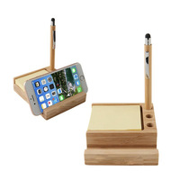 Ensemble de notes adhésives avec logo personnalisé, multifonctionnel, support de rangement de bureau dédié, porte-stylo et notes adhésives, ensemble cadeau avec porte-stylo en bois