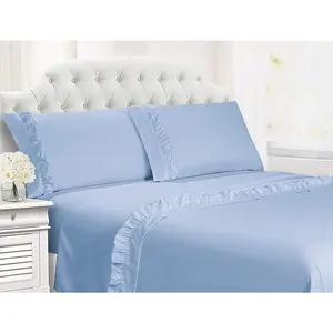4 Mảnh mềm không gây dị ứng sang trọng 100% cotton 15 "túi sâu Khăn trải giường thiết lập với được trang bị tấm gối - Product Image 1