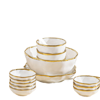 Ensemble d'assiettes et de bols en céramique simples avec bordure dorée pour la maison Combinaison de vaisselle de personnalité créative légère Ensembles de vaisselle élégants