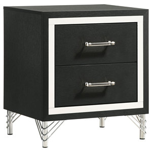 Malcolm <b>Black</b> 2 Drawer Nightstand <b>Bedside</b> <b>Table</b> Modern Storage With Chrome Handles And Metal Legs - Product Image 3