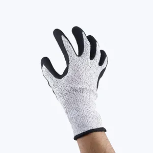 Factory Level F Nitrile Sandy Finish Coated Gloves Anti Cut Coated Construction Work Safety Cut Resistant Gloves