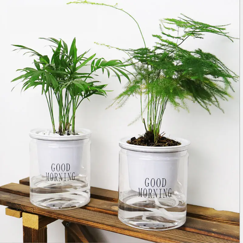 IE indoor clear small home decor self watering flower pot outdoor large hydroponic transparent garden flower pots in bulk