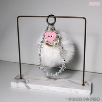 Chaîne de téléphone mini, porte-clés de voiture, breloque de sac en fausse fourrure de renard, fausses perles de cristal et fausses perles, mignonnes pour femmes, vente en gros