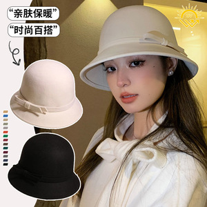 Sombrero de lana estilo francés para mujer, color sólido, plegable, elegante, para primavera y otoño, que estiliza el rostro. - Product Image 5