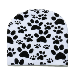 Mũ len dệt kim họa tiết dấu chân mèo đen trắng hồng đỏ xanh thời trang thu đông 2025 - Product Image 2