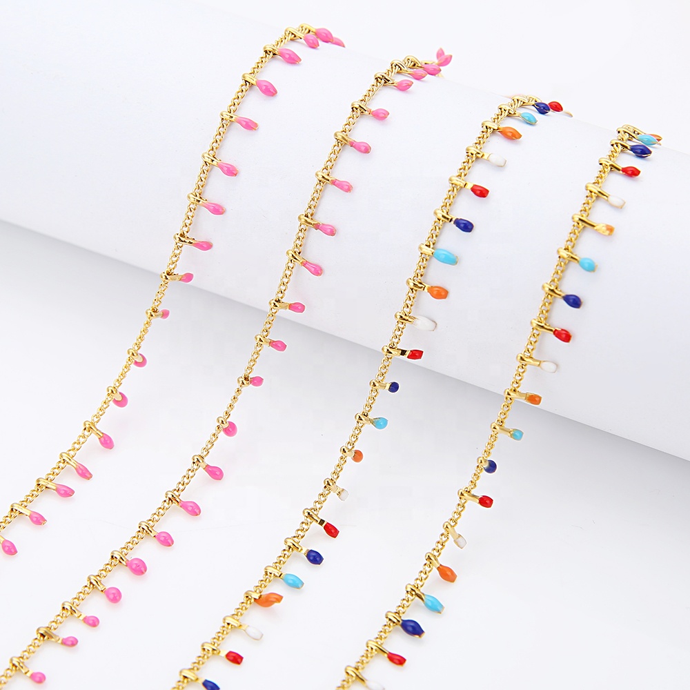 Colourful Enamel Leaf Chains Necklace Component DIY Jewelry Making Bracelet Crafts Accessories