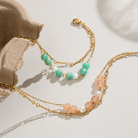 Bracelets élégants pour femmes avec perles à double couche et pierres polies, choix multicolores pour les fêtes