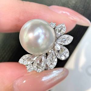 Anillo de Diamantes de Lujo Estilo Socialité, con Diamantes en Abundancia, Dulce, Simple, con Perla Natural de Agua Dulce de Calidad Superior - Product Image 2