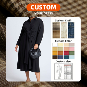 <span class=keywords><strong>Robe</strong></span> chemise noire sur mesure pour femmes grandes tailles, manches longues, boutonnée, longueur midi, avec détail <span class=keywords><strong>de</strong></span> nœud à nouer devant, <span class=keywords><strong>robe</strong></span> longue - Product Image 4