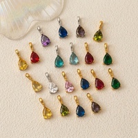 Pendentif Breloque Goutte d'Eau Populaire en Acier Inoxydable 316L Plaqué Or 18K avec Zircon Taillé Poire, 12 Pierres de Naissance, pour Collier DIY, Cadeau Bijou