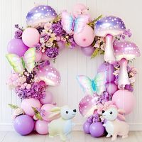 Ballons en aluminium en gros, 7 modèles : Champignons, Papillon, Lapin, Fée, Plantes forestières, pour décoration d'anniversaire et fournitures de fête sur le thème des contes de fées