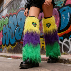 Chauffe-jambes en <span class=keywords><strong>fausse</strong></span> <span class=keywords><strong>fourrure</strong></span> HLC pour le Mardi Gras, or, violet, vert, avec motif fleur de lys, chauffe-pieds en <span class=keywords><strong>fausse</strong></span> <span class=keywords><strong>fourrure</strong></span>, chaussettes courtes pour enfants, anneaux de jambe - Product Image 1