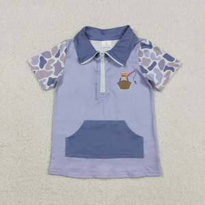 <span class=keywords><strong>Polo</strong></span> pour garçons RTS, bateau de pêche, camouflage gris-<span class=keywords><strong>bleu</strong></span>, fermeture éclair, manches courtes, t-shirt pour enfants - Product Image 1