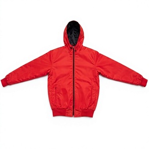 Veste coupe-vent réversible 2-en-1, bomber à capuche unisexe, légère, zippée, streetwear, rouge et noir, doublure en coton, broderie sur le devant - Product Image 4