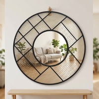 Miroir décoratif mural pour l'intérieur de la maison, accent décoratif, 88,9*3,18*88,9CM, miroir mural rond en métal noir et or, décoration moderne pour la maison