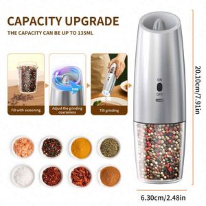 Gravity Electric Stainless Steel Salt <b>Pepper</b> <b>Grinder</b> Set Rechargeable 2 Pack Adjustable Roughness 135ml Capacity 1 Year Warranty - Product Image 3