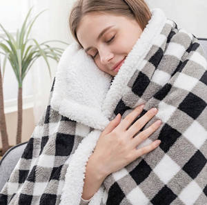 Manta <span class=keywords><strong>de</strong></span> Sherpa Personalizada con Diseño a Cuadros, Manta <span class=keywords><strong>de</strong></span> Lana Lujosa para Cama o Sofá - Product Image 3