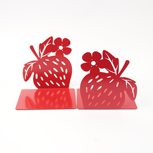 New Design Decorative Red Strawberry Iron Metal Bookends with Non-slip Pad for Kids Desk <b>School</b> Office Desk Decoration - Product Image 3