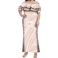 Vente en Gros de Robe à Volants à Double Volant pour Femme avec Logo Personnalisé Tonga Design Imprimé Robe Longue Verte Robe d'Été Décontractée avec Châle