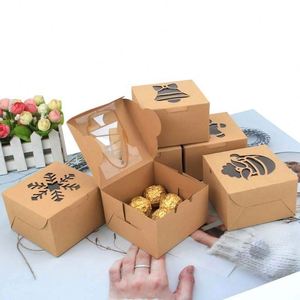 Christmas Chocolate Cookie Kraft Paper Gift Boxes Party Bakery Folding Cake Box with <b>Window</b> - Product Image 2
