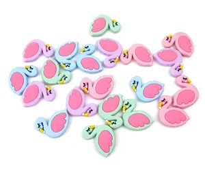 BPA Gratis Silikon Flamingo Teether DIY Kartun Angsa Baby Shower Dot Dummy Teether Charm Sensor Mainan Hadiah