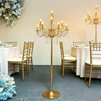 Lampe de cheminée en cristal pour scène de mariage, lampe sur pied multi-têtes plaquée or, accessoires de décoration florale en fer forgé pour allée