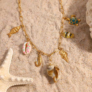 สร้อยคอจี้แฟชั่นฮาวายฤดูร้อน สร้อยคอเหล็กกล้าไร้สนิม 316L เครื่องประดับชุบทอง 14k 18k PVD สร้อยคอรูปเปลือกหอยสำหรับผู้หญิง - Product Image 2