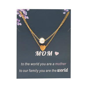 สร้อยคอจี้รูปหัวใจประดับมุกสีทองพร้อมการ์ดอวยพร ของขวัญนำโชคขายส่ง สำหรับคุณแม่และภรรยา - Product Image 3