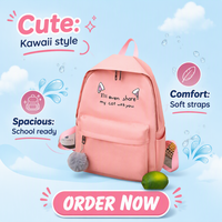 Nouvel ensemble de sacs d'école quatre pièces mode printemps-été pour étudiants, sac à dos imperméable à oreilles de chat grande capacité en nylon avec sac à bandoulière en maille